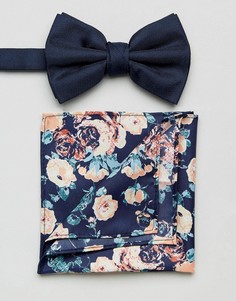 Темно-синий галстук-бабочка и платок-паше с цветочным принтом New Look - Мульти