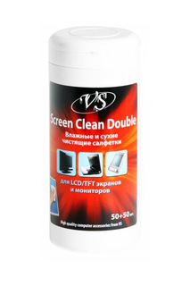 Аксессуар Салфетки чистящие Screen Clean Double, 50 сухих и 50 влажных VS