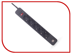 Сетевой фильтр KRAULER 5 розеток 1.5м 2xUSB2.0 Black KR-5-1,5M (B/USB)