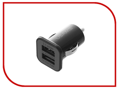 Аксессуар Разветвитель прикуривателя на 2 USB Intego C-23 Black