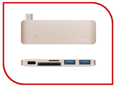 Аксессуар Deppa USB-C 5-в-1 адаптер для APPLE Macbook Gold DEP-72219