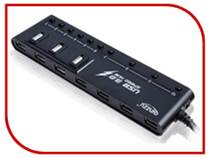 Хаб USB Ginzzu GR-380UAB 10-ports + Зарядное устройство сетевое USB-2x Ginzzu GA3212UB