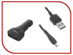 Зарядное устройство Nobby Comfort 011-001 2xUSB 3.4A (2.1/1.2A) + кабель microUSB 1.2m SoftTouch Black 08995