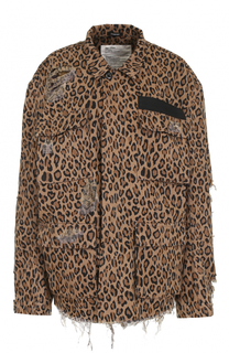 Куртка с потертостями и леопардовым принтом R13