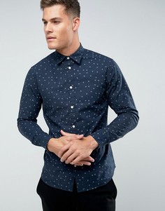 Облегающая рубашка с цветочным принтом Selected Homme - Темно-синий