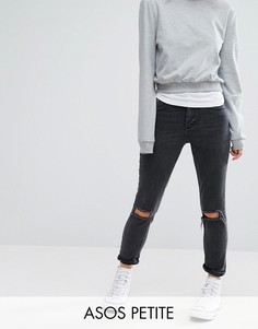 Черные выбеленные джинсы слим в винтажном стиле ASOS PETITE Farleigh - Черный