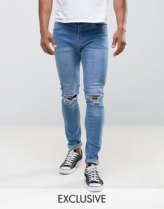 Стираные джинсы скинни с рваными коленями Liquor & Poker - Синий