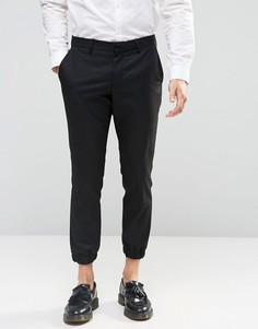 Укороченные зауженные брюки стретч с кромкой манжетом Selected Homme - Черный