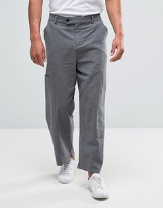 Темно-серые укороченные брюки-карго с широкими штанинами ASOS - Серый