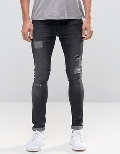 Черные выбеленные рваные джинсы с заплатками Kubban Denim - Черный