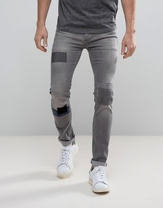 Зауженные стретчевые джинсы с заплатками Religion - Серый