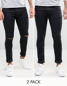 2 супероблегающих джинсов скинни (черные/черные с рваными коленками) ASOS - СКИДКА - Черный