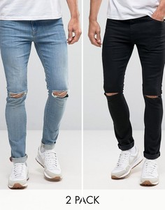 2 пары суперузких джинсов с рваными коленями (черные и синие) ASOS - СКИДКА - Мульти