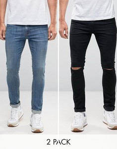 2 пары супероблегающих джинсов (черные с рваными коленями/синие) ASOS - СКИДКА - Мульти