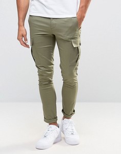 Супероблегающие брюки-карго цвета хаки ASOS - Зеленый