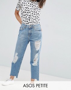Выбеленные рваные джинсы в винтажном стиле с асимметричным краем ASOS PETITE Original - Синий