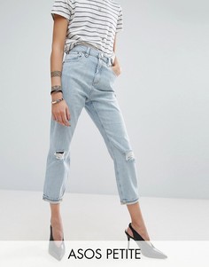 Выбеленные джинсы в винтажном стиле с рваными коленями ASOS PETITE - Синий