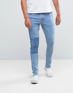 Голубые укороченные суперузкие джинсы с нашивками ASOS - Синий