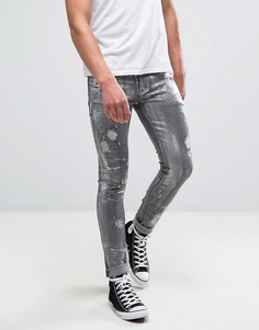 Черные супероблегающие рваные джинсы с отделкой металлик ASOS - Серебряный
