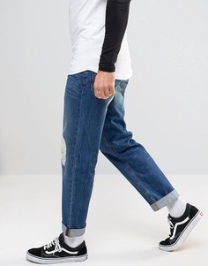 Синие прямые джинсы с потертостями ASOS - Синий