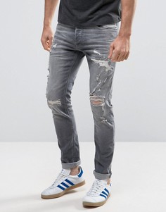 Узкие джинсы с рваной отделкой Jack & Jones Intelligence - Серый