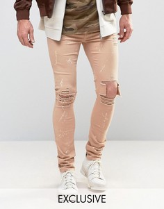 Светло-коричневые джинсы скинни с брызгами краски Mennace - Серый