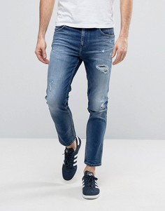 Узкие выбеленные джинсы с заплатками Calvin Klein Jeans - Синий