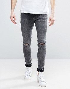 Рваные джинсы с эффектом кислотной стирки Brooklyn Supply Co - Синий
