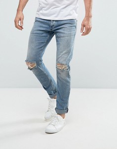 Голубые выбеленные узкие джинсы с прорехами на коленях Jack & Jones Intelligence - Синий