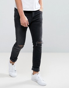 Черные узкие джинсы с дырками на коленях Jack & Jones Intelligence - Синий