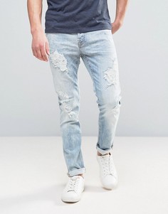Светлые узкие джинсы с прорехами Only & Sons - Синий