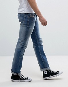 Прямые выбеленные джинсы с потертостями Diesel Safado 84DD - Синий