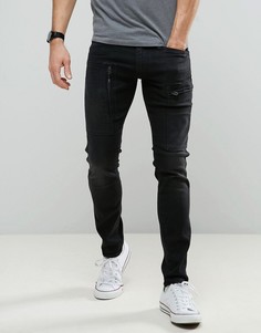 Черные суперузкие джинсы с карманами карго на молнии G-Star Powel - Черный