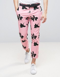 Розовые укороченные зауженные брюки с цветочным принтом ASOS - Розовый