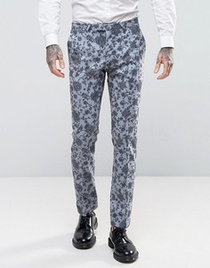 Супероблегающие брюки с цветочным принтом Noose & Monkey Wedding - Синий
