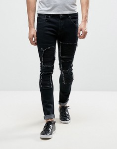 Рваные джинсы скинни в байкерском стиле Liquor & Poker - Черный