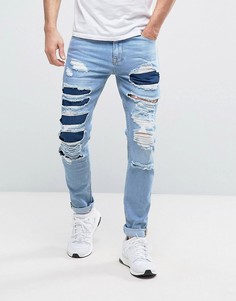 Рваные джинсы скинни с заплатами ASOS - Синий