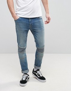 Выбеленные супероблегающие джинсы со вставками в байкерском стиле ASOS - Синий
