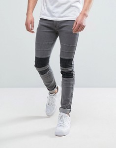 Супероблегающие джинсы стретч с отделкой в байкерском стиле на коленях Religion - Черный