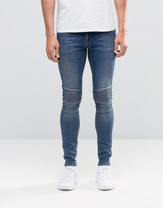 Темные суперузкие джинсы с байкерскими вставками ASOS - Синий
