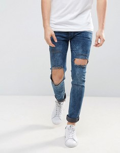 Эластичные супероблегающие джинсы с рваными коленями Religion - Синий