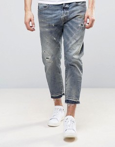 Укороченные узкие джинсы с потертостями Selected Homme - Синий