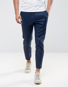 Темно-синие укороченные облегающие брюки из ткани с добавлением льна ASOS - Темно-синий