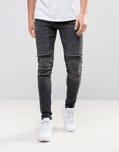 Черные байкерские джинсы скинни с потертостями New Look - Черный