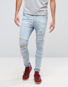Суперузкие выбеленные джинсы в байкерском стиле с рваной отделкой ASOS - Синий