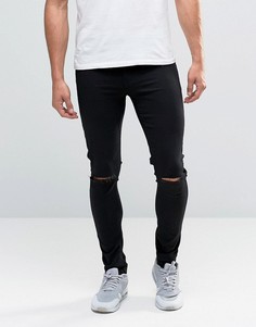 Черные джинсы с напылением и рваными коленями ASOS - Черный