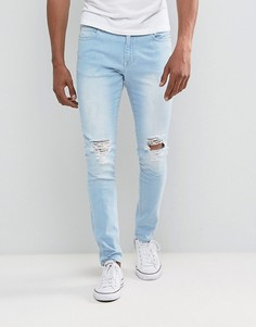 Выбеленные зауженные джинсы с рваной отделкой Brooklyn Supply Co - Синий