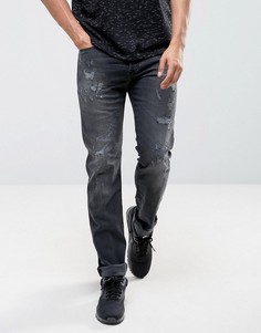 Прямые джинсы с потертостями Diesel Buster 0683W - Черный