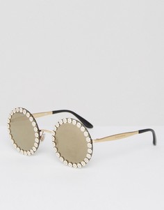 Большие круглые солнцезащитные очки с декоративной отделкой в виде маргариток Dolce & Gabbana - Золотой