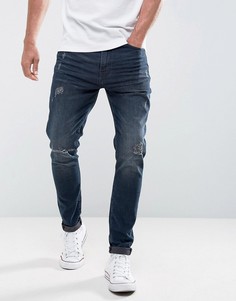 Темные джинсы классического кроя с потертостями Casual Friday - Синий